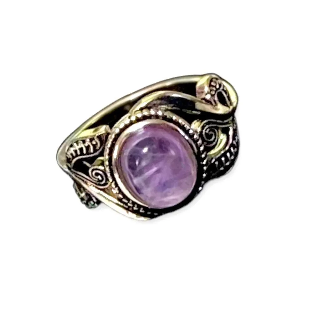 Sterling Silver Antique Floral Braided Purple Quartz Ring - NEW